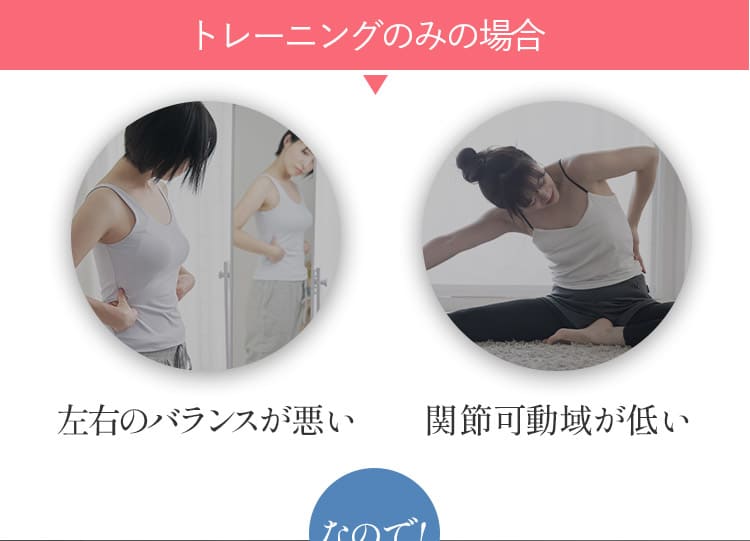 トレーニングのみの場合、左右のバランスが悪い、関節可動域が低い